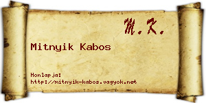Mitnyik Kabos névjegykártya